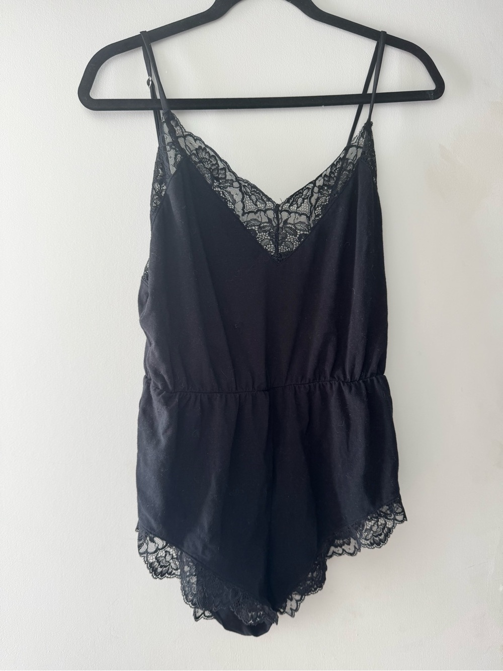Fleur du Mal Black Lace-Trim Cami Romper